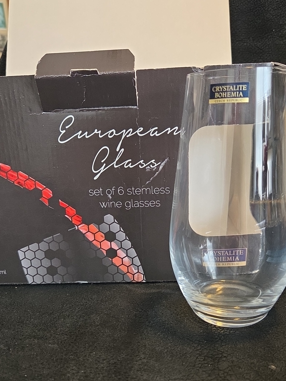 Crystalite Bohemia Stemless Wine Glass -20 Oz.  Clear Made In Czech Republic